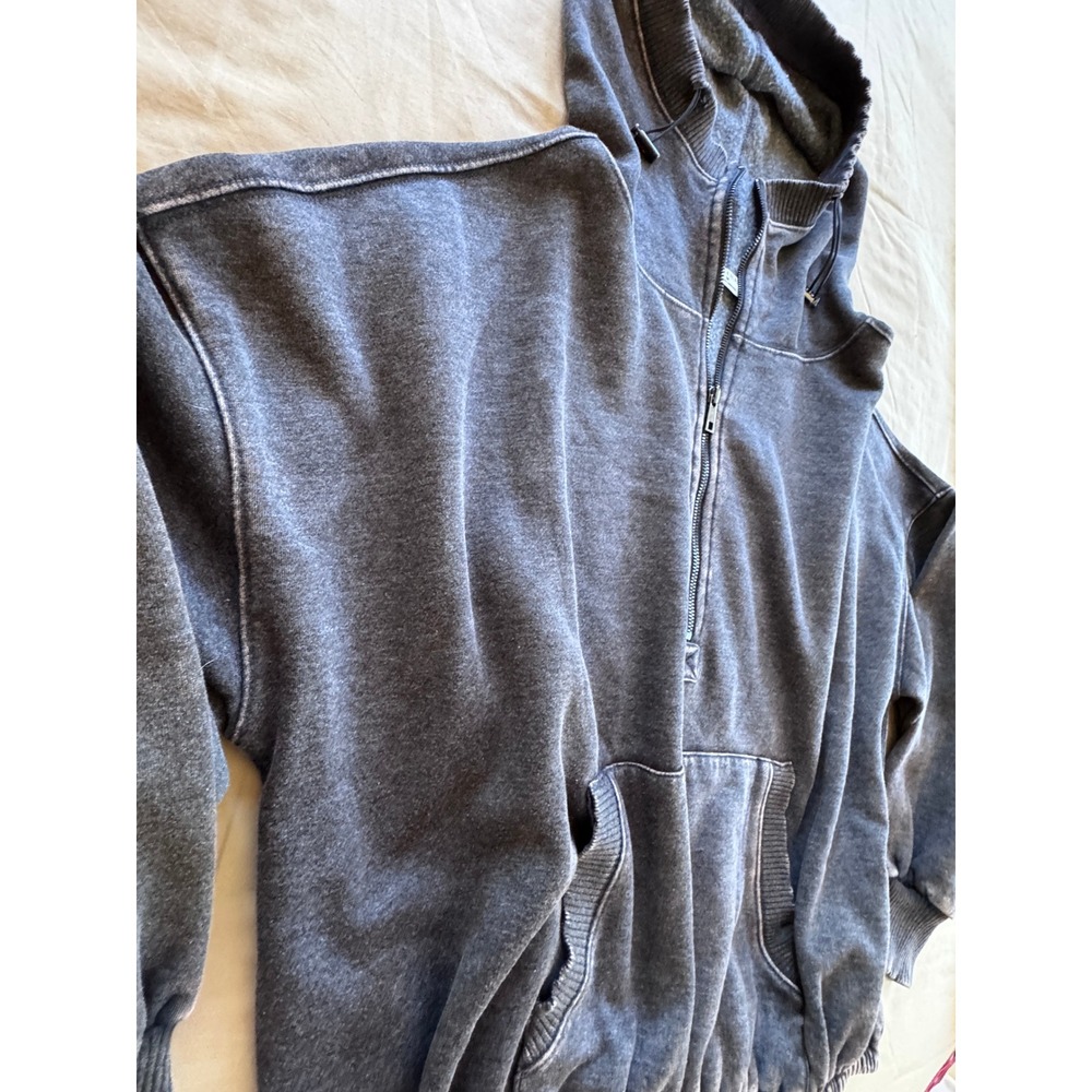ZENANA Acid Wash Quarter Zip Hoodie Gray Oversized Fleece Pullover Size Medium - Picture 6 of 11